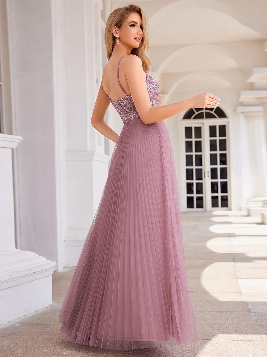ever STORMY|High-Waist V-Neck Sequined Bodice Sleeveless Backless Formal Evening Dress