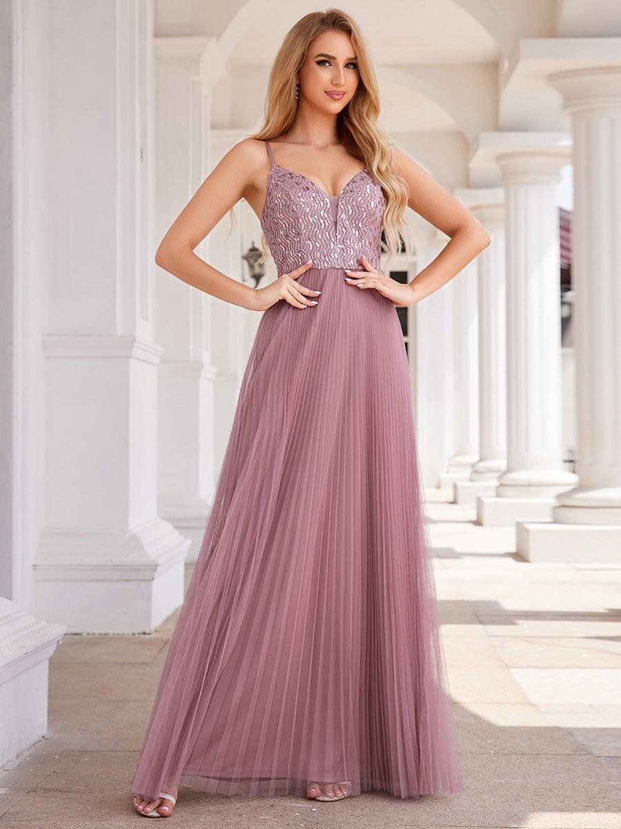 ever STORMY|High-Waist V-Neck Sequined Bodice Sleeveless Backless Formal Evening Dress