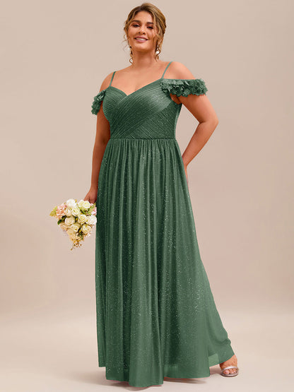 ever AYLANI|Sparkling V-Neck Floral Cold-Shoulder Evening Dress with Pleated