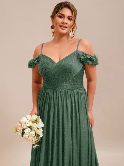 ever AYLANI|Sparkling V-Neck Floral Cold-Shoulder Evening Dress with Pleated