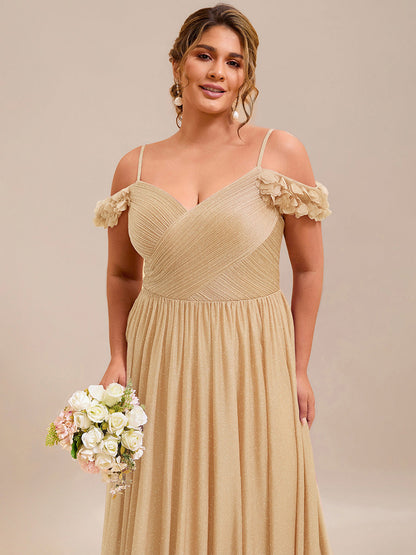 ever AYLANI|Sparkling V-Neck Floral Cold-Shoulder Evening Dress with Pleated