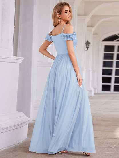 ever AYLANI|Sparkling V-Neck Floral Cold-Shoulder Evening Dress with Pleated