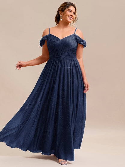 ever AYLANI|Sparkling V-Neck Floral Cold-Shoulder Evening Dress with Pleated