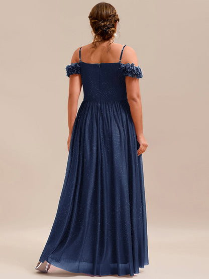 ever AYLANI|Sparkling V-Neck Floral Cold-Shoulder Evening Dress with Pleated