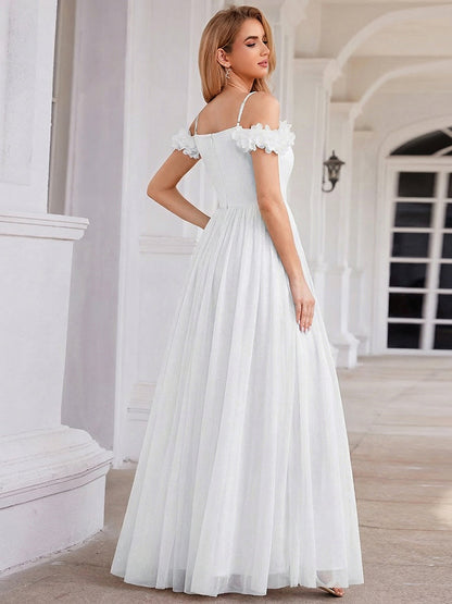ever AYLANI|Sparkling V-Neck Floral Cold-Shoulder Evening Dress with Pleated