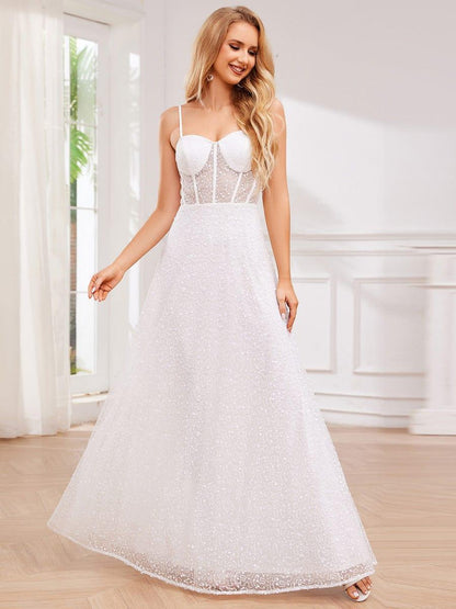 ever TAYTUM|Elegant Sequin Spaghetti Strap See-Through Formal Evening Dress