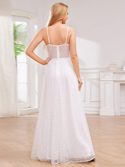 ever TAYTUM|Elegant Sequin Spaghetti Strap See-Through Formal Evening Dress