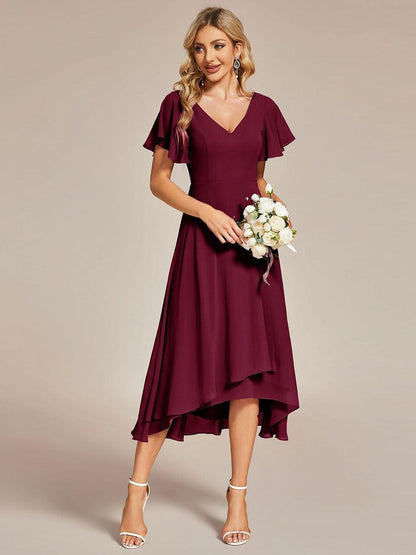 ever AALIA|Flowing Chiffon V-Neck Ruffle Sleeves Wedding Guest Dress