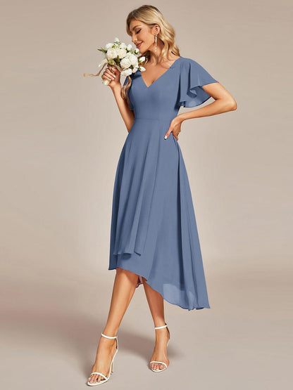 ever AALIA|Flowing Chiffon V-Neck Ruffle Sleeves Wedding Guest Dress