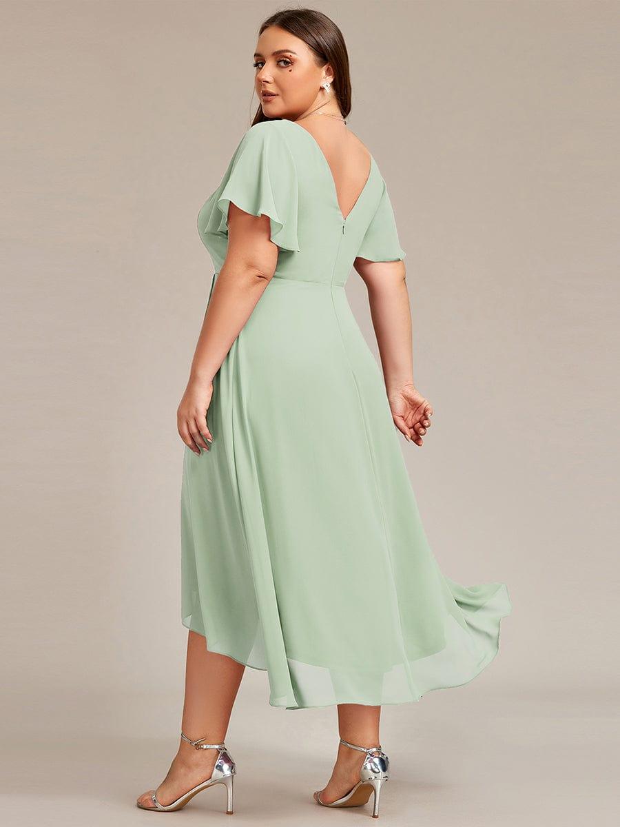 pretty AALIA|Plus Size Flowing Chiffon V-Neck Ruffle Sleeves Wedding Guest Dress