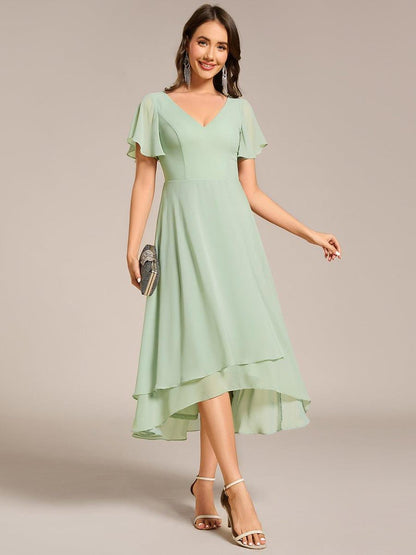 ever AALIA|Flowing Chiffon V-Neck Ruffle Sleeves Wedding Guest Dress