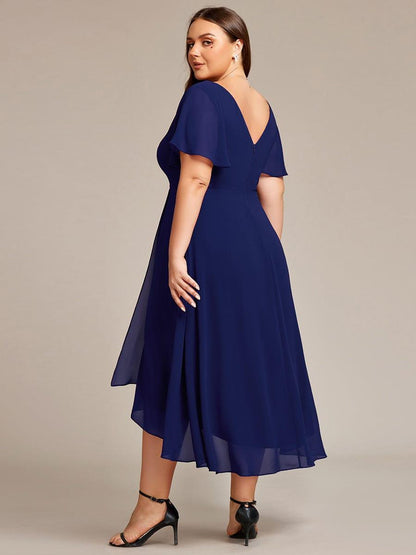pretty AALIA|Plus Size Flowing Chiffon V-Neck Ruffle Sleeves Wedding Guest Dress