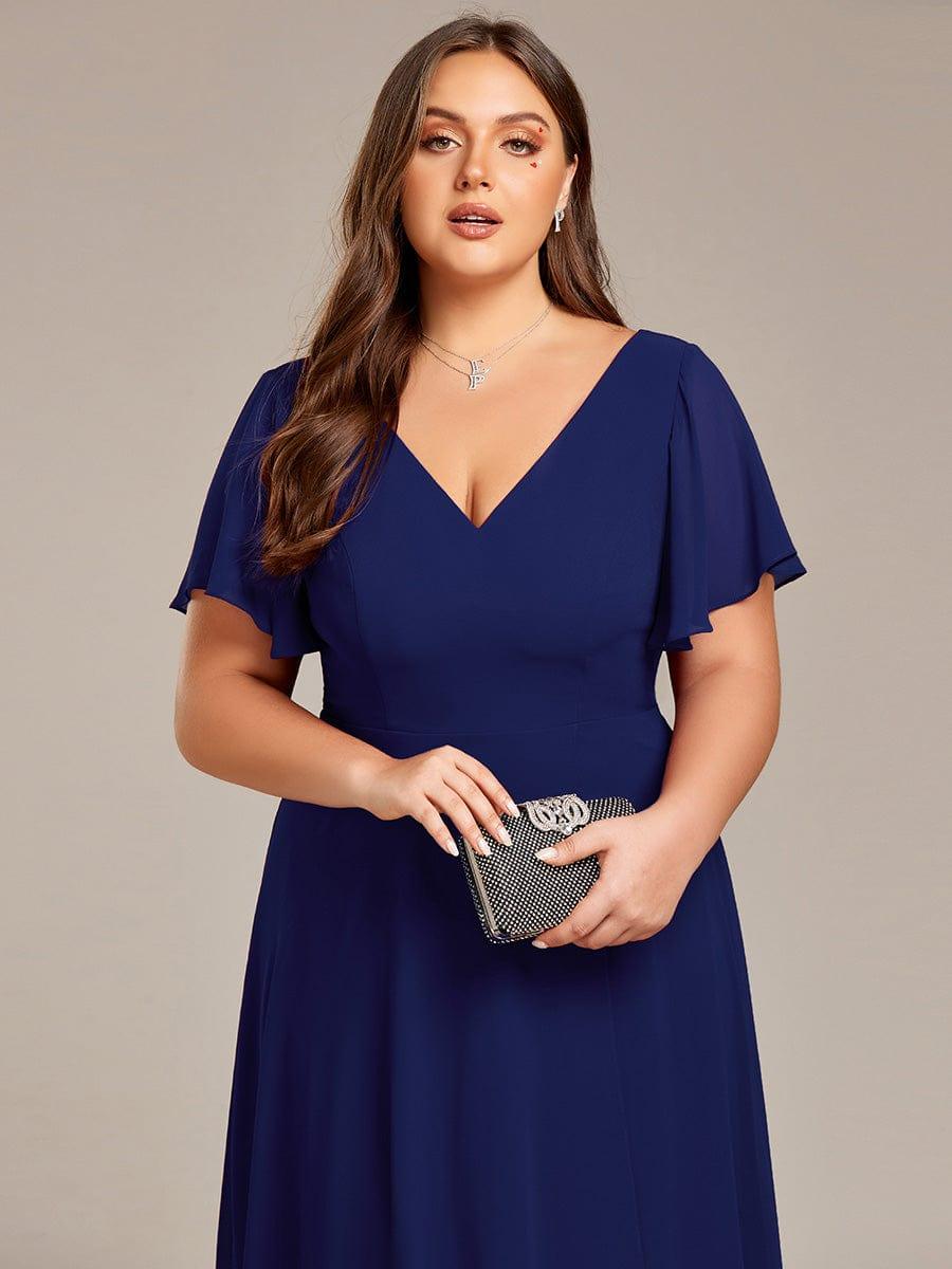 pretty AALIA|Plus Size Flowing Chiffon V-Neck Ruffle Sleeves Wedding Guest Dress