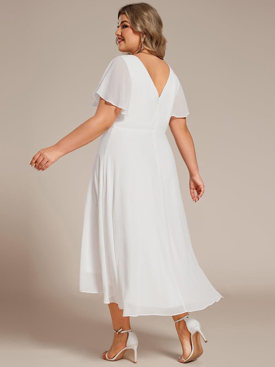 pretty AALIA|Plus Size Flowing Chiffon V-Neck Ruffle Sleeves Wedding Guest Dress