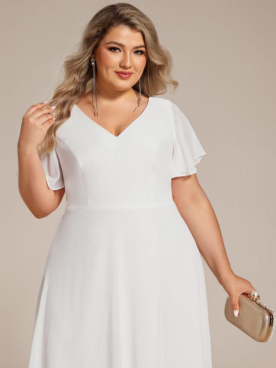 pretty AALIA|Plus Size Flowing Chiffon V-Neck Ruffle Sleeves Wedding Guest Dress