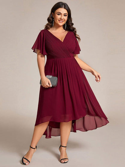 ever FAYE|Plus Size Pleated Midi Ruffles Sleeve Chiffon Bridesmaid Dress