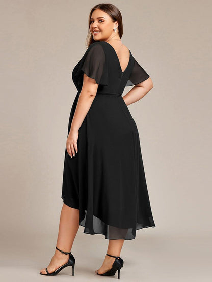 ever FAYE|Plus Size Pleated Midi Ruffles Sleeve Chiffon Bridesmaid Dress