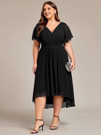 ever FAYE|Plus Size V-Neck Pleated Chiffon Midi Wedding Guest Dress
