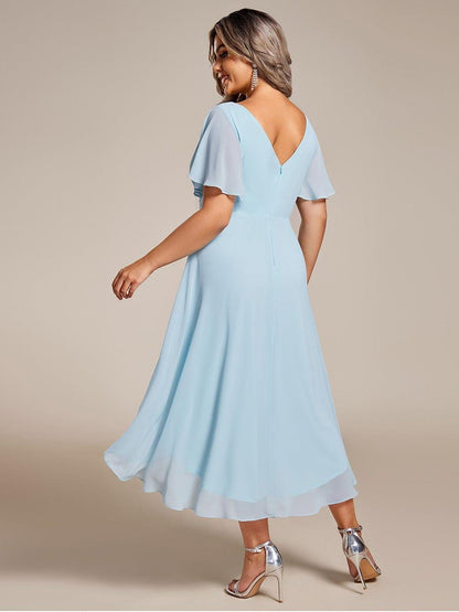 ever FAYE|Plus Size Pleated Midi Ruffles Sleeve Chiffon Bridesmaid Dress