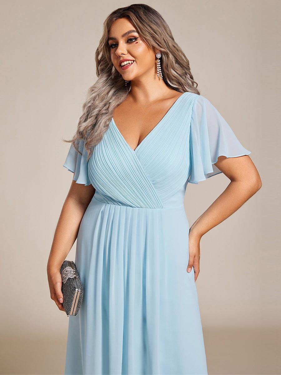 ever FAYE|Plus Size Pleated Midi Ruffles Sleeve Chiffon Bridesmaid Dress