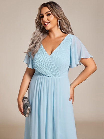 ever FAYE|Plus Size Pleated Midi Ruffles Sleeve Chiffon Bridesmaid Dress