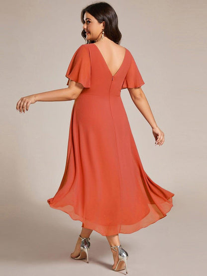 ever FAYE|Plus Size Pleated Midi Ruffles Sleeve Chiffon Bridesmaid Dress