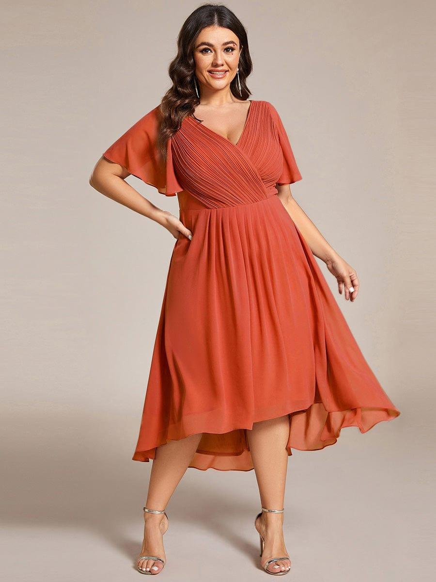 ever FAYE|Plus Size Pleated Midi Ruffles Sleeve Chiffon Bridesmaid Dress