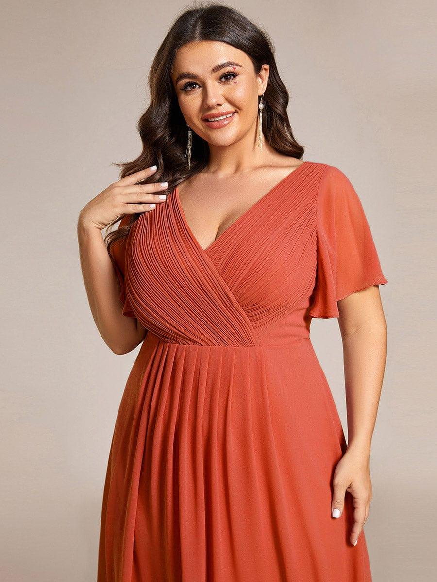 ever FAYE|Plus Size Pleated Midi Ruffles Sleeve Chiffon Bridesmaid Dress