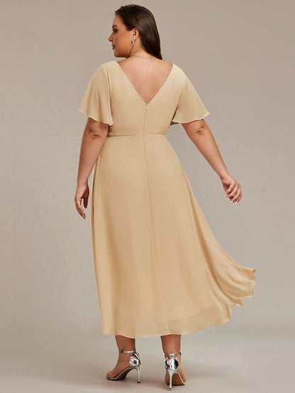 ever FAYE|Plus Size Pleated Midi Ruffles Sleeve Chiffon Bridesmaid Dress