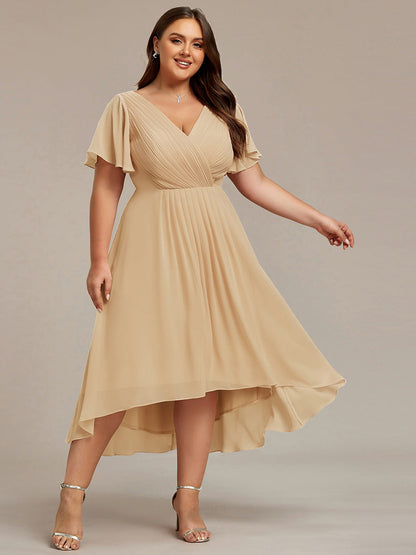 ever FAYE|Plus Size Pleated Midi Ruffles Sleeve Chiffon Bridesmaid Dress