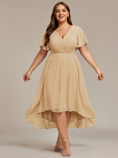 ever FAYE|Plus Size V-Neck Pleated Chiffon Midi Wedding Guest Dress