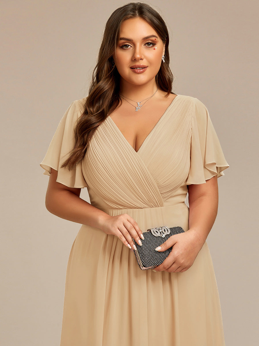 ever FAYE|Plus Size V-Neck Pleated Chiffon Midi Wedding Guest Dress