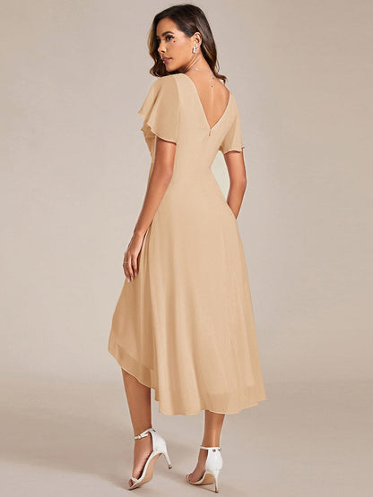 ever FAYE|Elegant V-Neck Flowy High-Low Short Sleeve Wedding Guest Dress