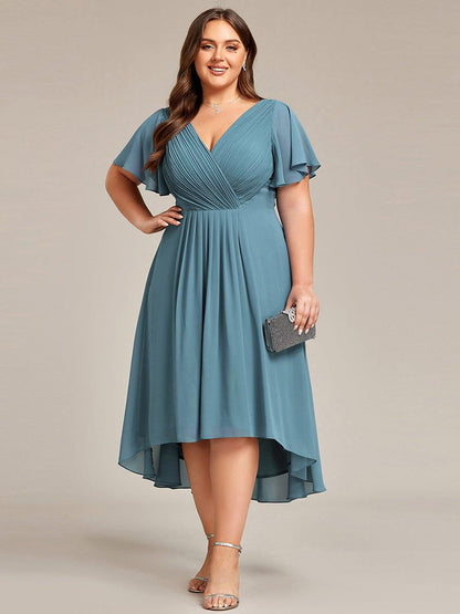 ever FAYE|Plus Size Pleated Midi Ruffles Sleeve Chiffon Bridesmaid Dress