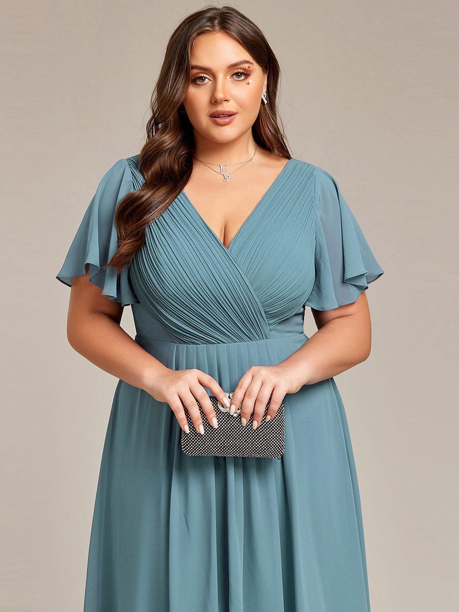 ever FAYE|Plus Size Pleated Midi Ruffles Sleeve Chiffon Bridesmaid Dress