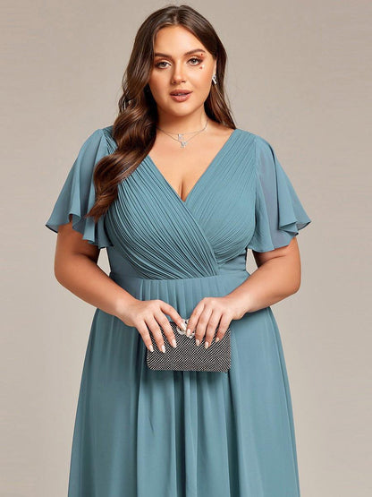 ever FAYE|Plus Size Pleated Midi Ruffles Sleeve Chiffon Bridesmaid Dress