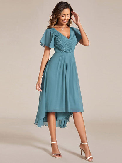 ever FAYE|Plus Size Pleated Midi Ruffles Sleeve Chiffon Bridesmaid Dress