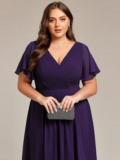 ever FAYE|Plus Size Pleated Midi Ruffles Sleeve Chiffon Bridesmaid Dress