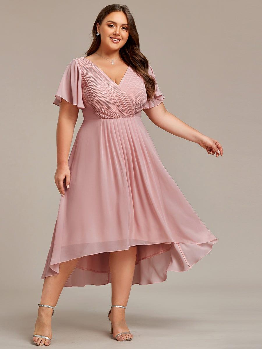 ever FAYE|Plus Size Pleated Midi Ruffles Sleeve Chiffon Bridesmaid Dress