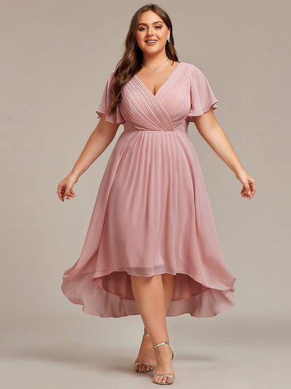 ever FAYE|Plus Size Pleated Midi Ruffles Sleeve Chiffon Bridesmaid Dress