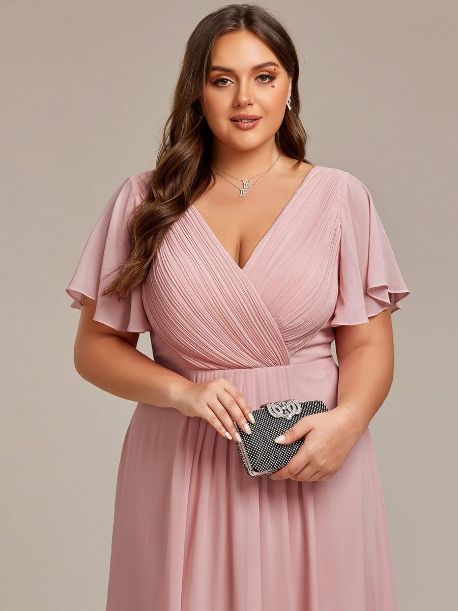 ever FAYE|Plus Size Pleated Midi Ruffles Sleeve Chiffon Bridesmaid Dress