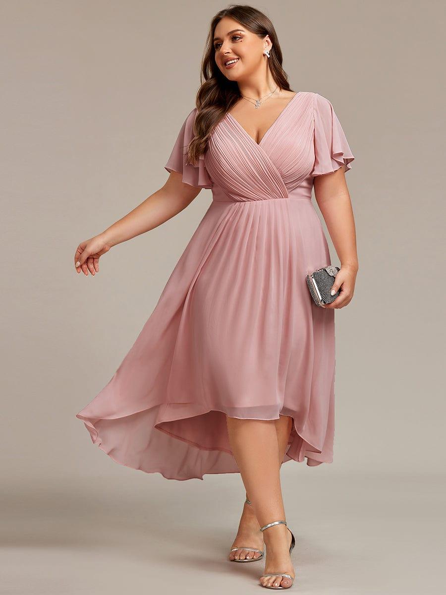 ever FAYE|Plus Size V-Neck Pleated Chiffon Midi Wedding Guest Dress