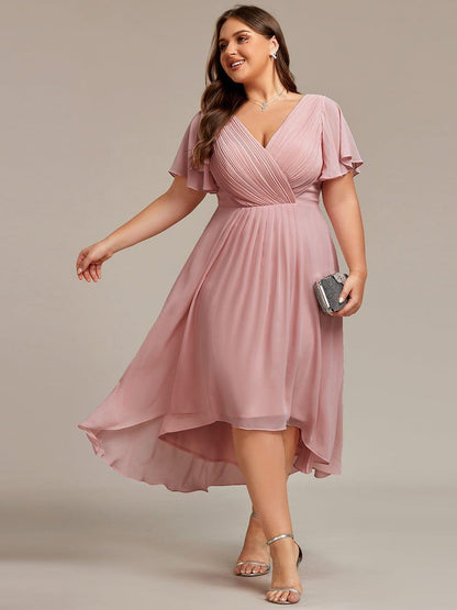 ever FAYE|Plus Size Pleated Midi Ruffles Sleeve Chiffon Bridesmaid Dress