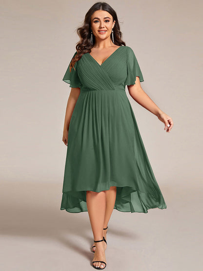 ever FAYE|Plus Size V-Neck Pleated Chiffon Midi Wedding Guest Dress