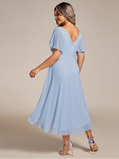 ever FAYE|Plus Size Pleated Midi Ruffles Sleeve Chiffon Bridesmaid Dress
