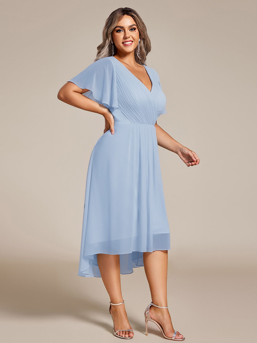 ever FAYE|Plus Size Pleated Midi Ruffles Sleeve Chiffon Bridesmaid Dress