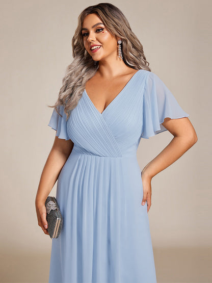 ever FAYE|Plus Size Pleated Midi Ruffles Sleeve Chiffon Bridesmaid Dress