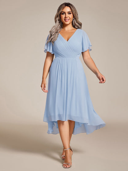 ever FAYE|Plus Size Pleated Midi Ruffles Sleeve Chiffon Bridesmaid Dress