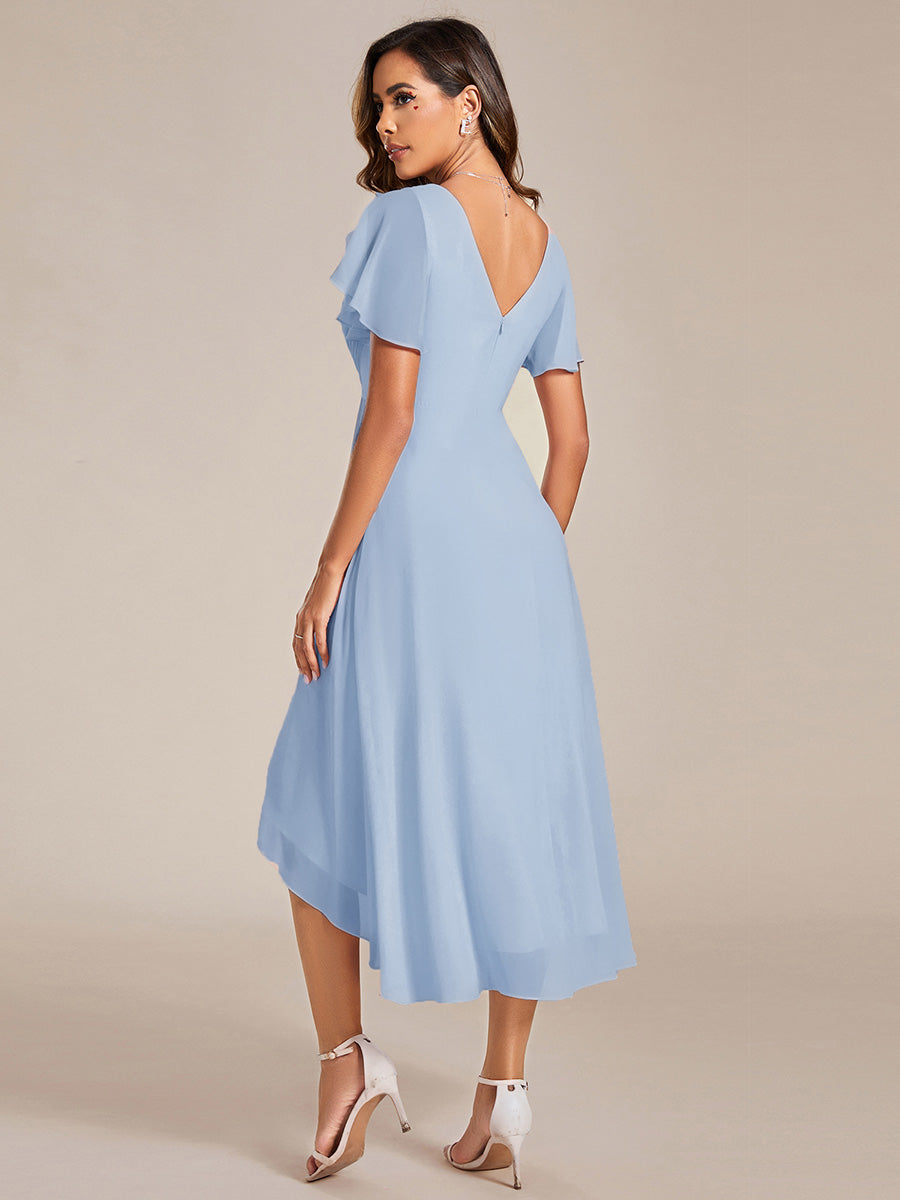ever FAYE|Elegant V-Neck Flowy High-Low Short Sleeve Wedding Guest Dress