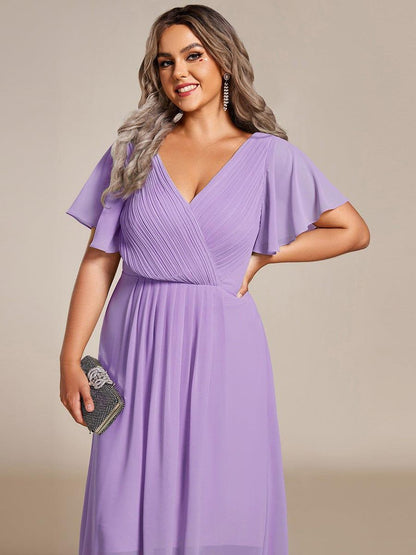 ever FAYE|Plus Size Pleated Midi Ruffles Sleeve Chiffon Bridesmaid Dress